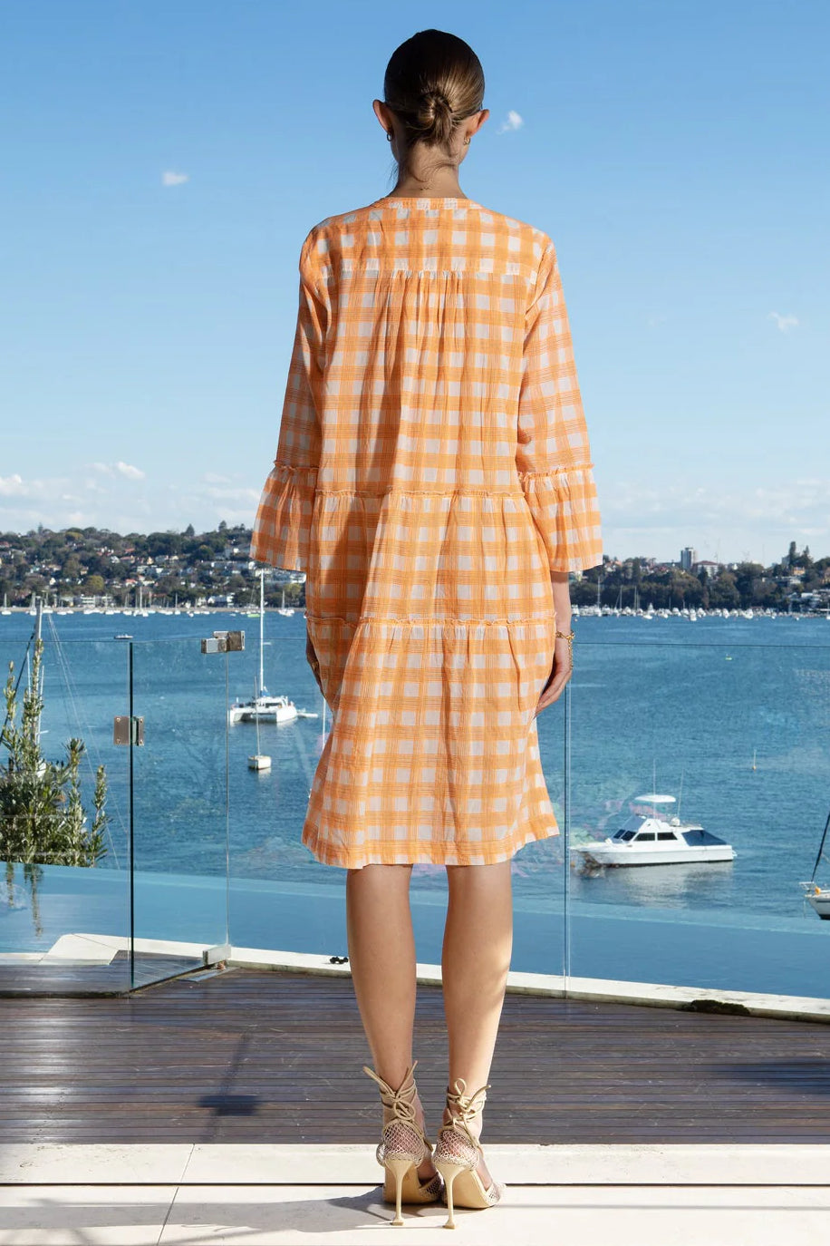 Morocco Midi Dress in Checker Orange Morocco Midi Dress in Checker Orange
