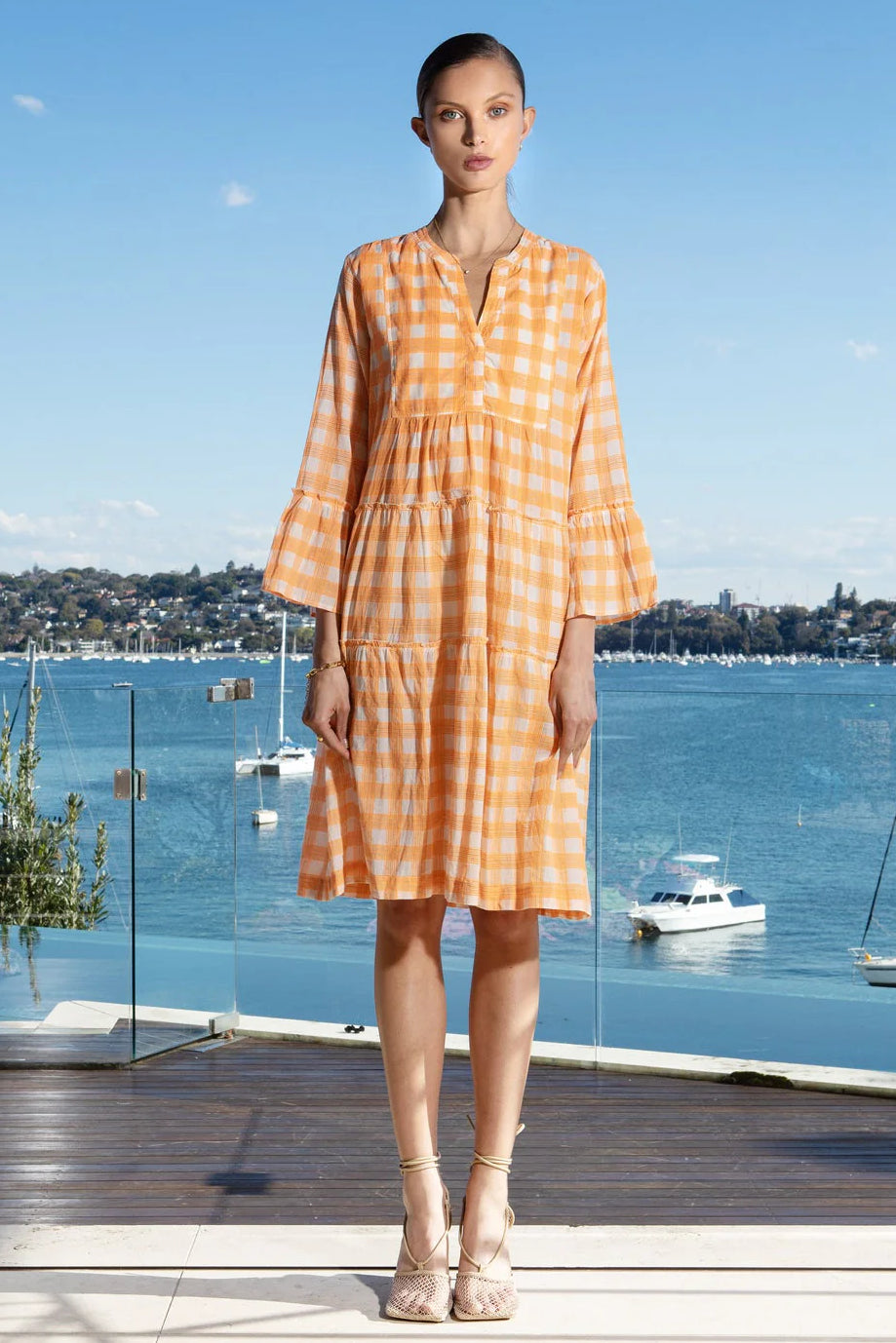 Morocco Midi Dress in Checker Orange Morocco Midi Dress in Checker Orange