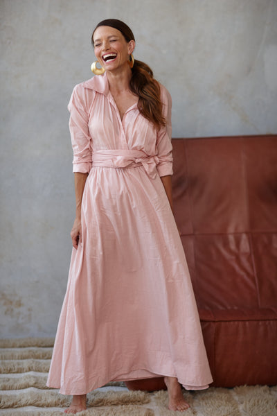 Natasha the Label Poppy Long Shirt Dress in Dusty Pink