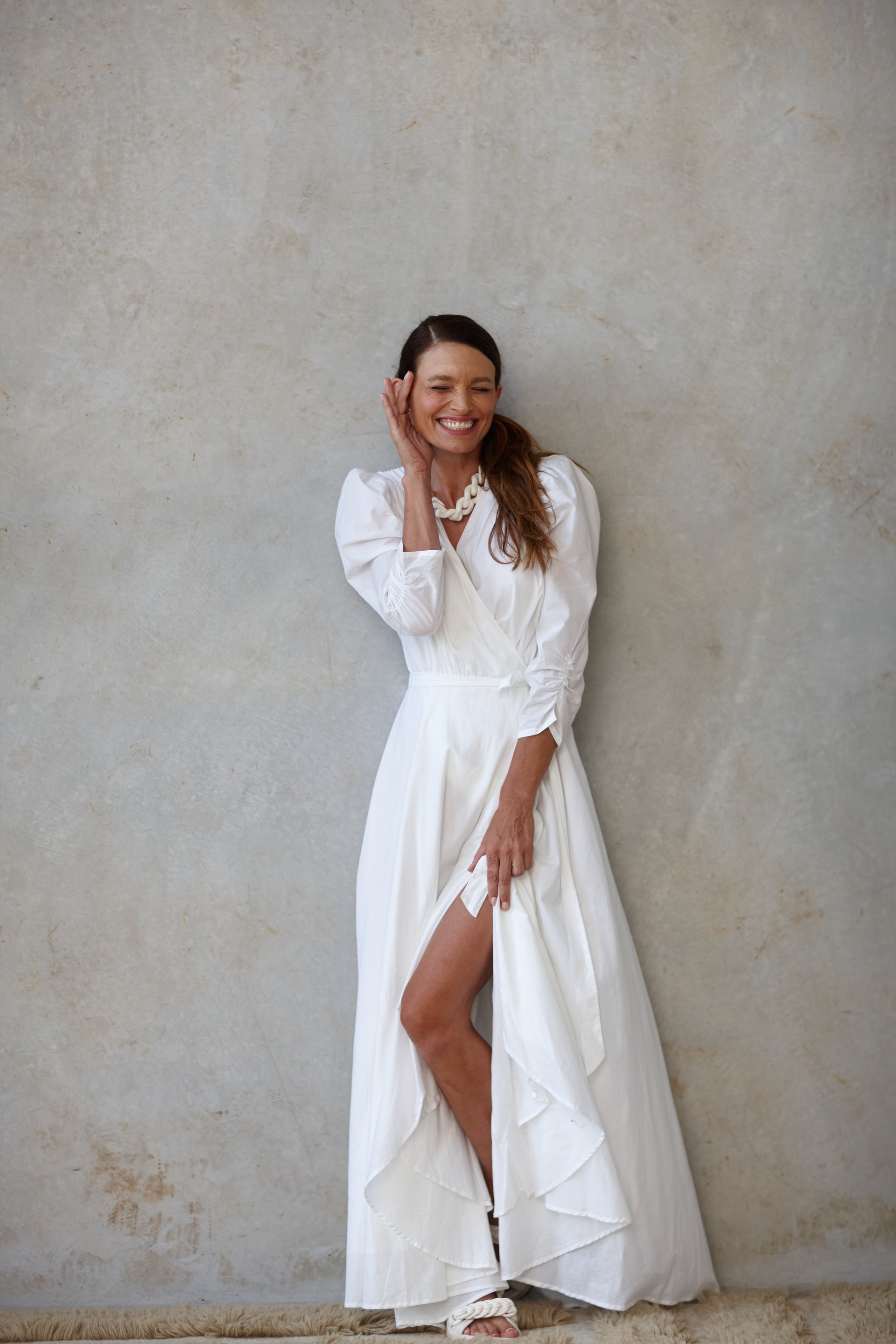Natasha the Label - Muscari Wrap Dress in White - Womens Clothing - new arrivals just in white cotton maxi dress v neck puff sleeve ELSHAM BOUTIQUE Natasha the Label - Muscari Wrap Dress in White - Womens Clothing - new arrivals just in white cotton maxi dress v neck puff sleeve ELSHAM BOUTIQUE