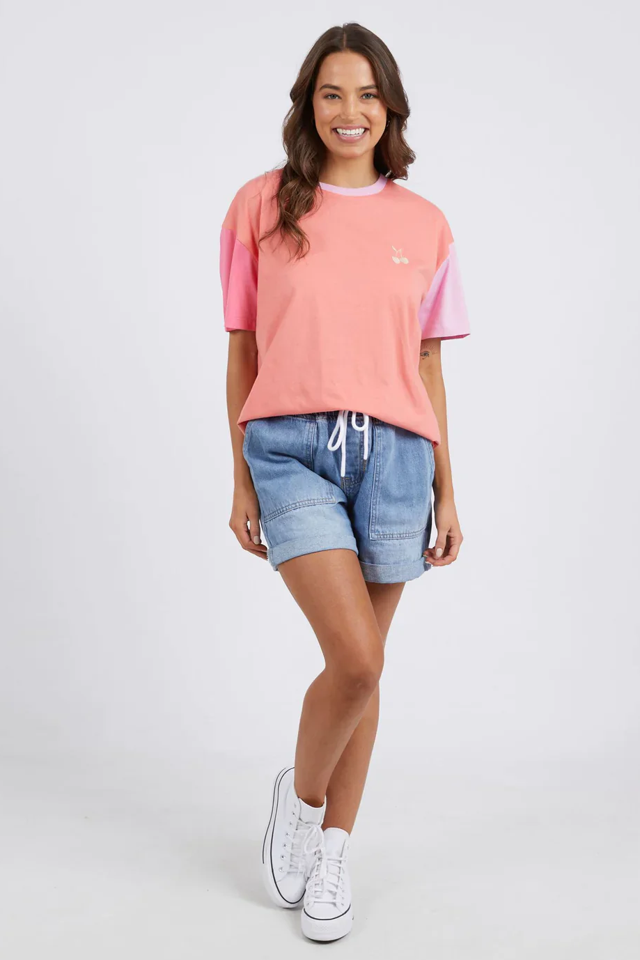 Cherry Block Tee in Peach Cherry Block Tee in Peach