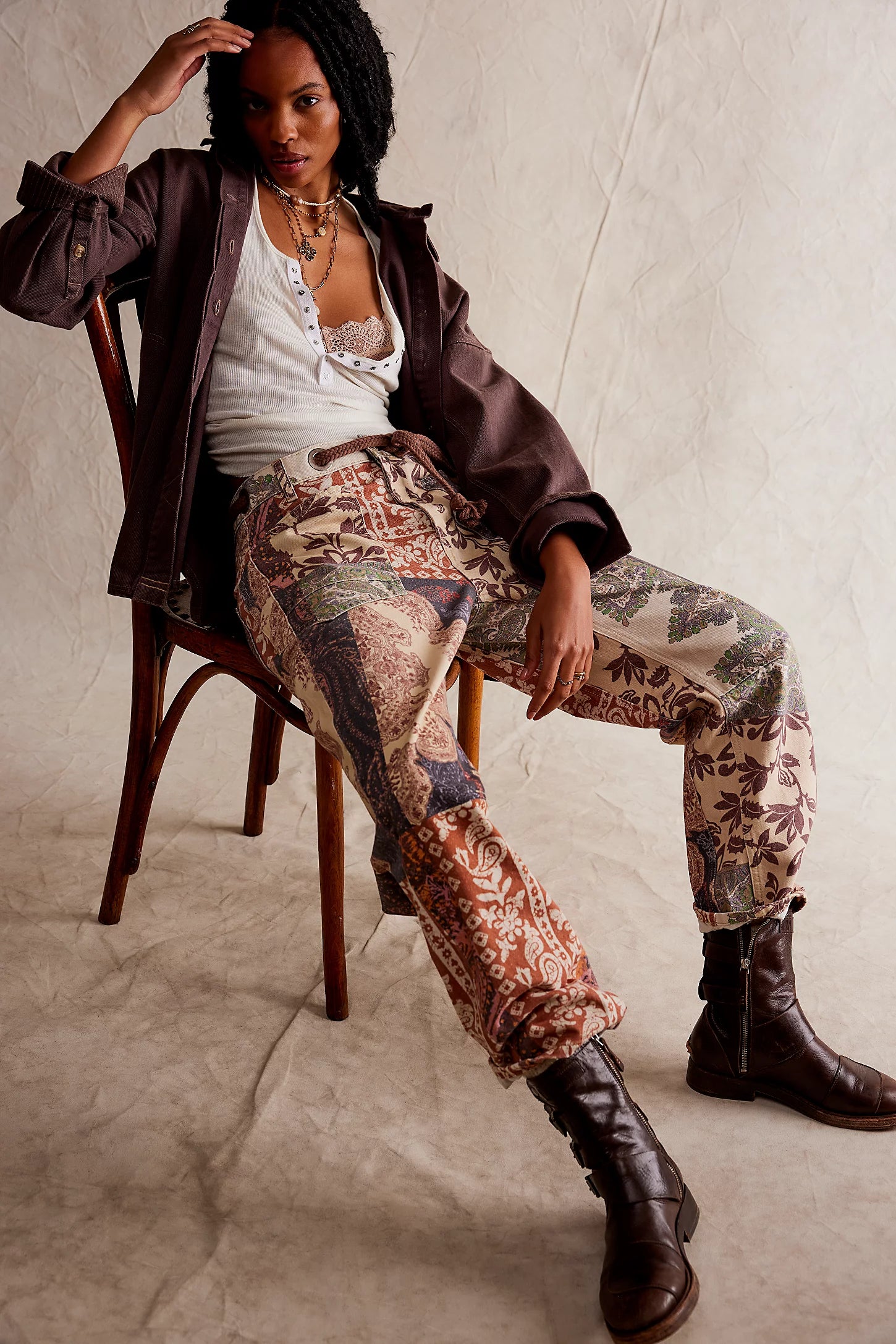 Moxie Pull-On Barrel Jeans | Brown Combo Moxie Pull-On Barrel Jeans | Brown Combo