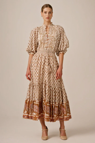 byTiMo - Cotton Slub Midi Dress - Womens Clothing - midi dress - cotton - floral - boho - bohemian - paisley