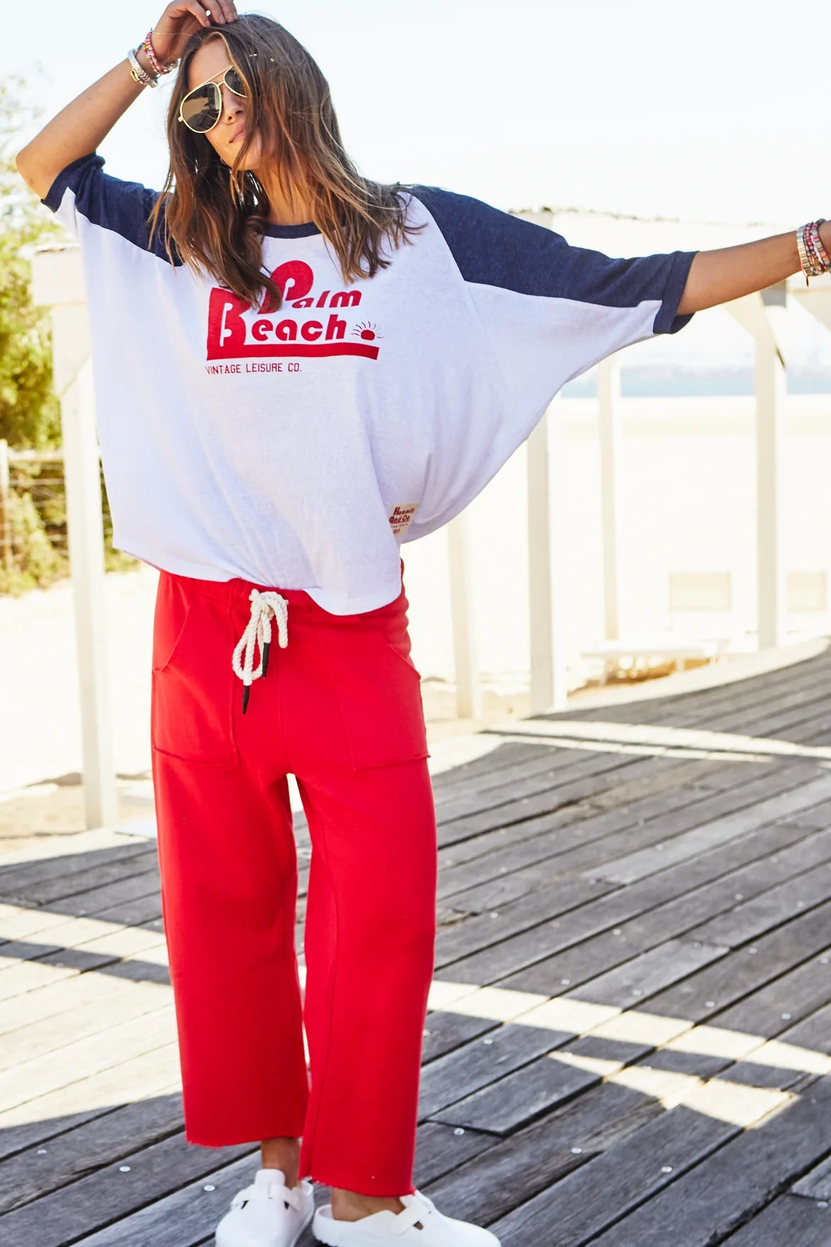 Retro Palm Beach Raglan Tee in White/Navy Retro Palm Beach Raglan Tee in White/Navy