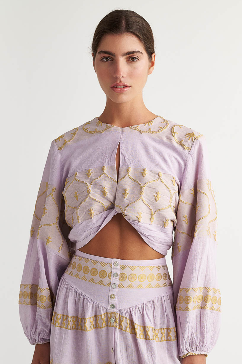 Zakar Cropped Tie Top in Basiliko Lilac Zakar Cropped Tie Top in Basiliko Lilac
