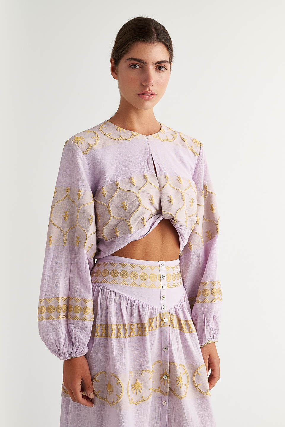Zakar Cropped Tie Top in Basiliko Lilac Zakar Cropped Tie Top in Basiliko Lilac