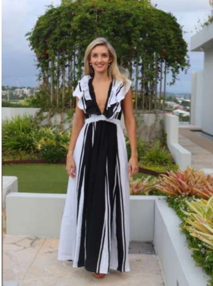 princess polly baby blue dress LUONI - Frankie Dress - WOMENS CLOTHING - MAXI DRESS - LINEN - THICK BLACK  AND WHITE STRIPES