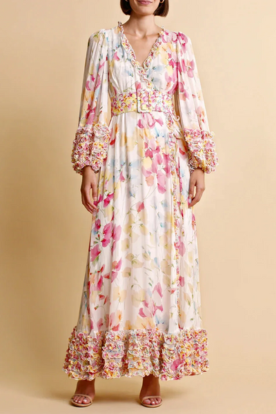 byTiMo - Chiffon Wrap Gown - Womens clothing - Event wear - wedding -  garden party dress - after 5 - special occasion dress - in Wildflowers   ELSHAM BOUTIQUE