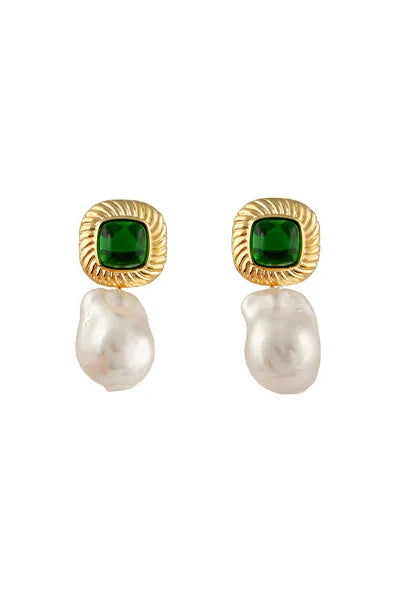 Sally Earrings with Green Cabochons Sally Earrings with Green Cabochons