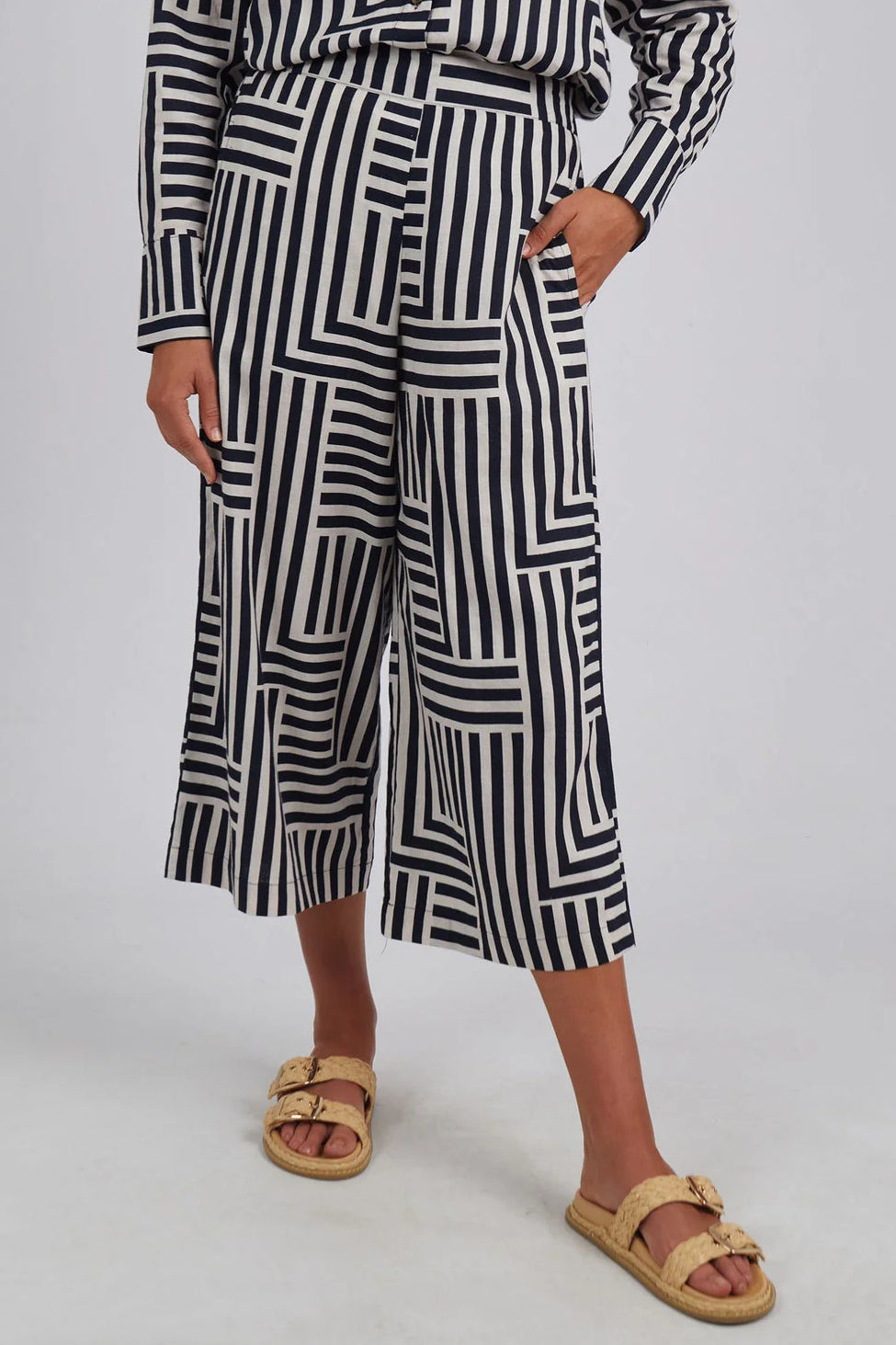 Bauhaus Pant in Navy Oatmeal Stripe Bauhaus Pant in Navy Oatmeal Stripe