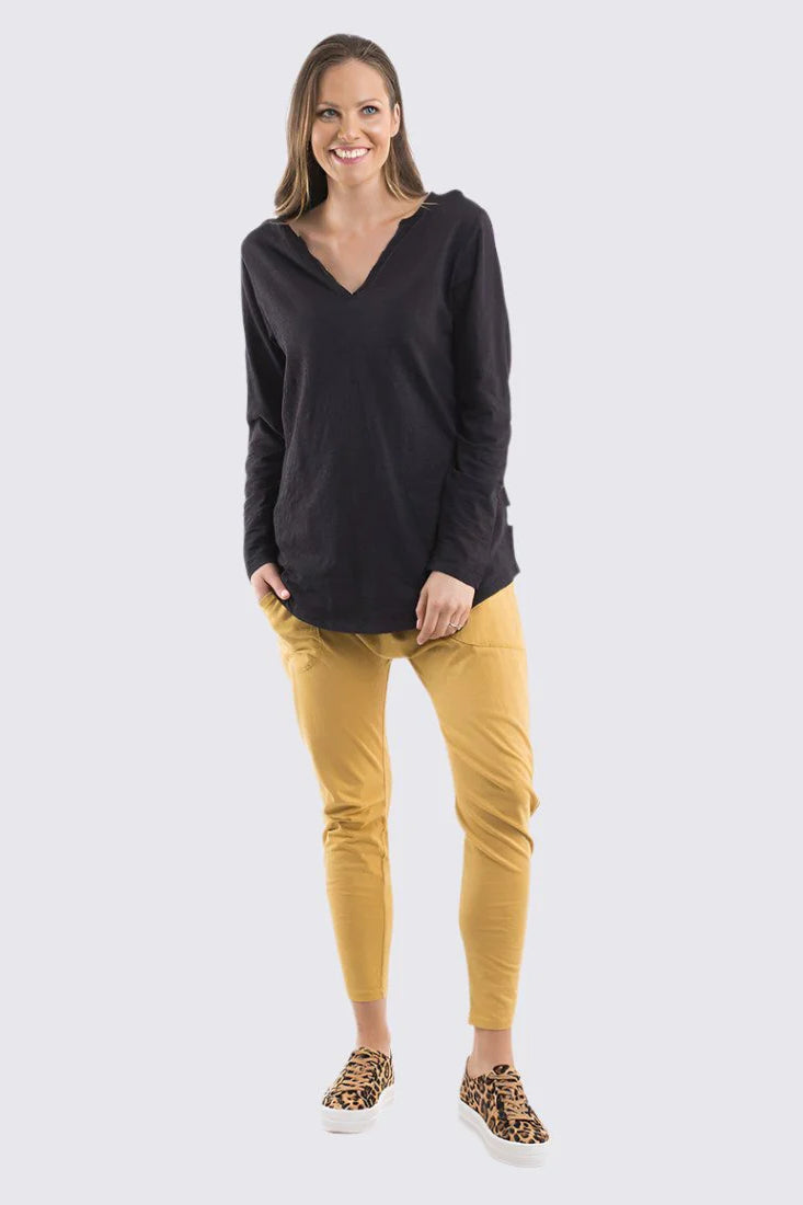 Coles Bay Long Sleeve Henley Top in Black Coles Bay Long Sleeve Henley Top in Black