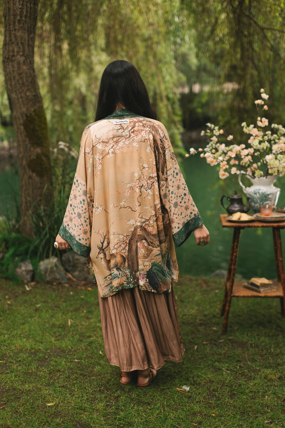 Fable Matinée Duster Kimono | Deer and Moon, Mid-Length Fable Matinée Duster Kimono | Deer and Moon, Mid-Length