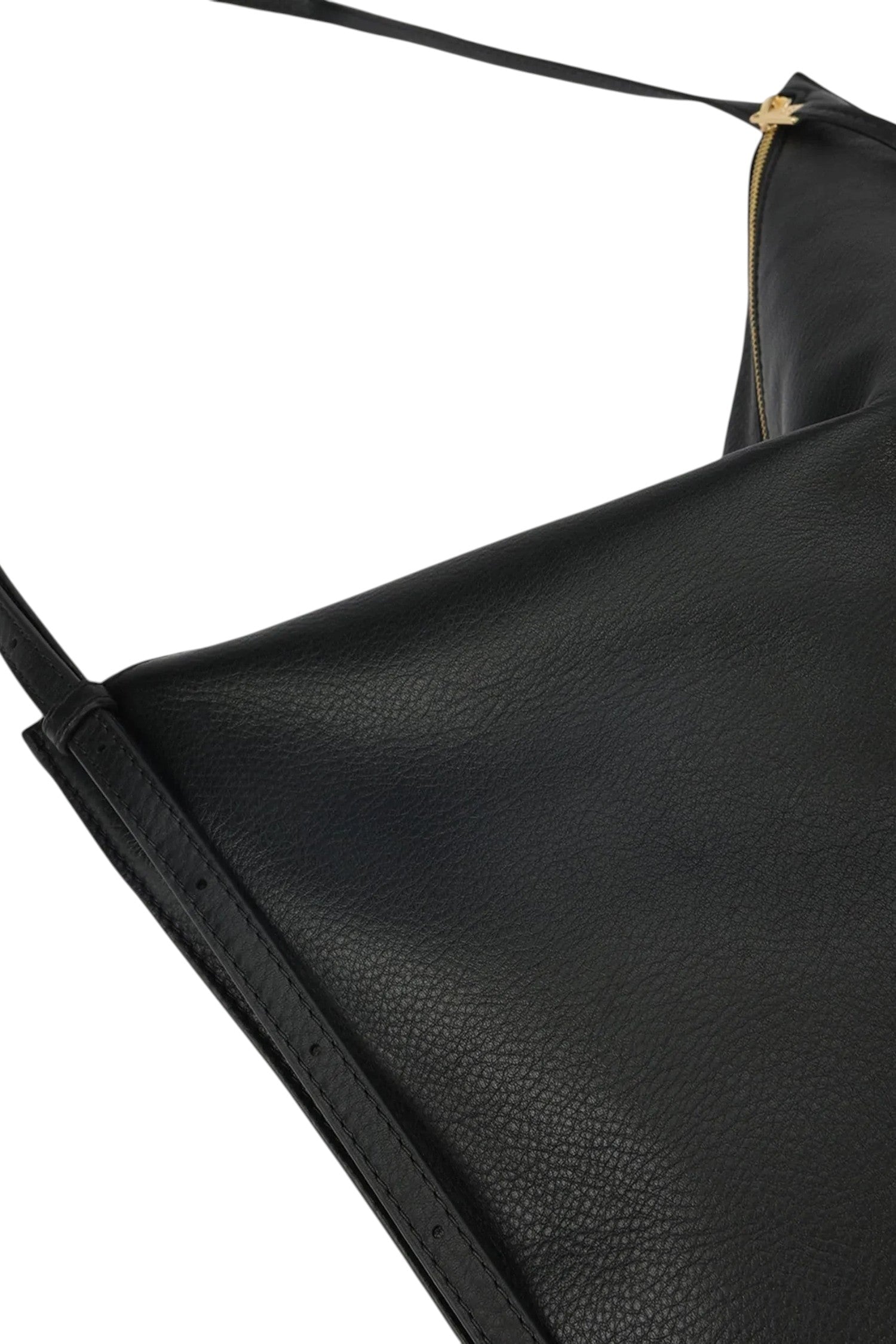 ELSHAM BOUTIQUE Chopalopagus black calf nappa leather slouchy shoulder bag with brass hardware and zip closure