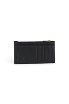 ELSHAM BOUTIQUE black grained calf leather zip card holder with brass hardware and five card slots