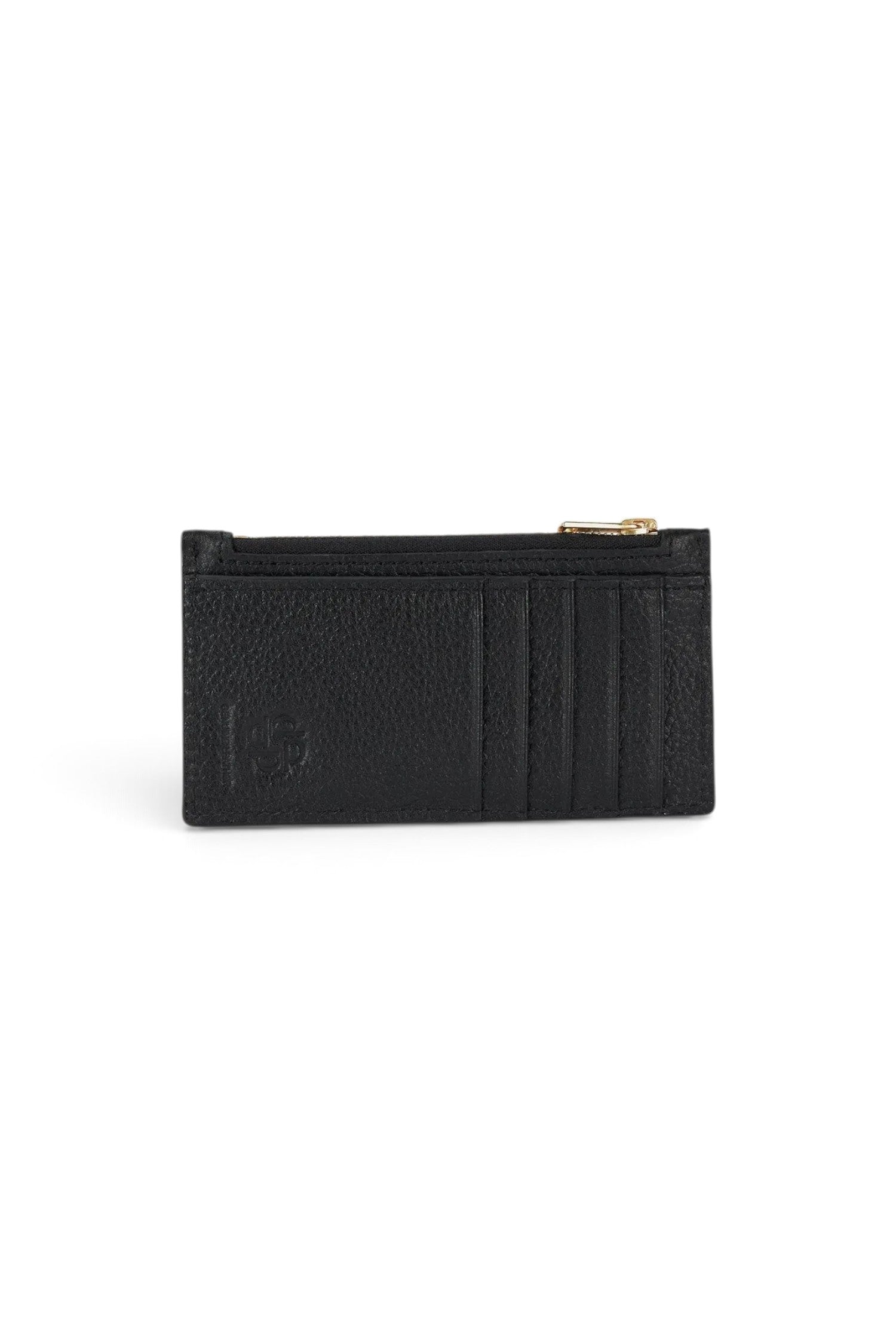 ELSHAM BOUTIQUE black grained calf leather zip card holder with brass hardware and five card slots