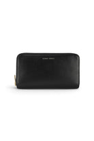 ELSHAM BOUTIQUE black grained calf leather maxi wallet with brass hardware and zip closure