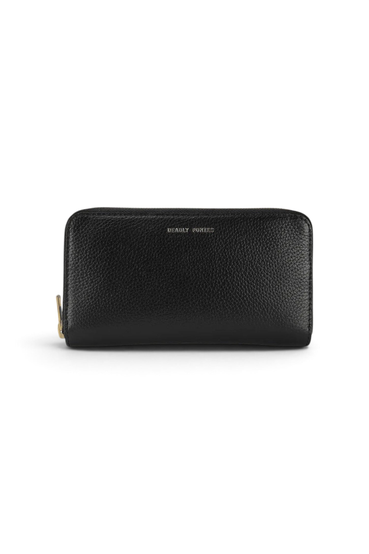 ELSHAM BOUTIQUE black grained calf leather maxi wallet with brass hardware and zip closure