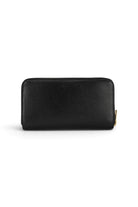 ELSHAM BOUTIQUE black grained calf leather maxi wallet with brass hardware and zip closure