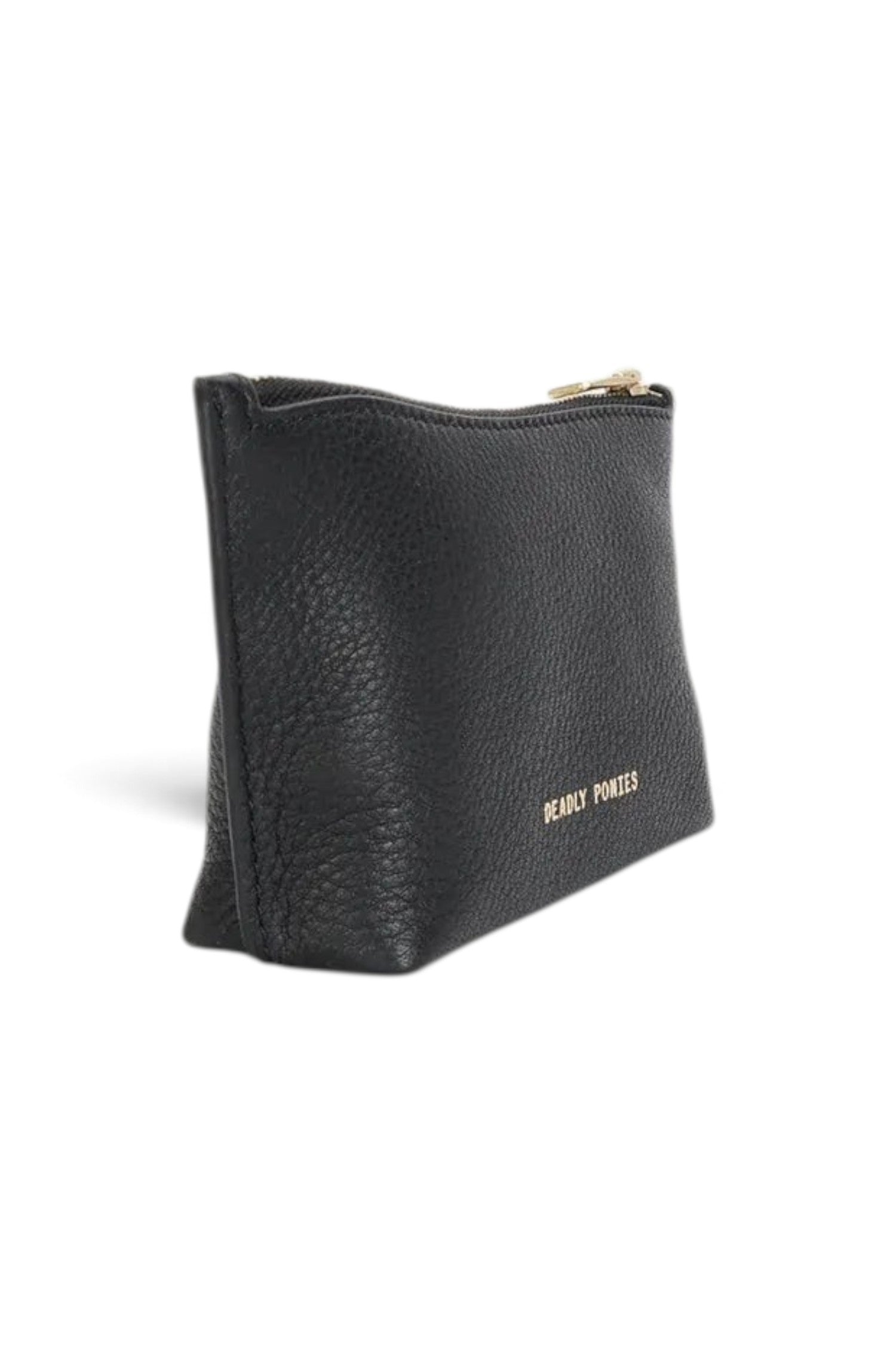 ELSHAM BOUTIQUE black calf nappa leather Mini Poucher with gold brass zip hardware and foil logo embossment
