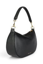 ELSHAM BOUTIQUE black calf nappa leather mini sling bag with brass hardware, detachable handle, and zip closure.