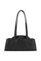 ELSHAM BOUTIQUE black calf nappa leather Mini Vault Tote with brass hardware and dual fixed top handles.