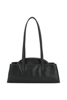 ELSHAM BOUTIQUE black ironed calf nappa leather Mini Vault Tote with dual top handles and brass hardware.
