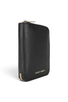 ELSHAM BOUTIQUE black grained calf leather mini wallet with brass zip closure and gold logo embossment
