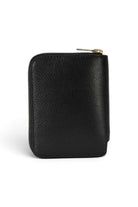 ELSHAM BOUTIQUE black grained calf leather mini wallet with brass zip closure and gold hardware