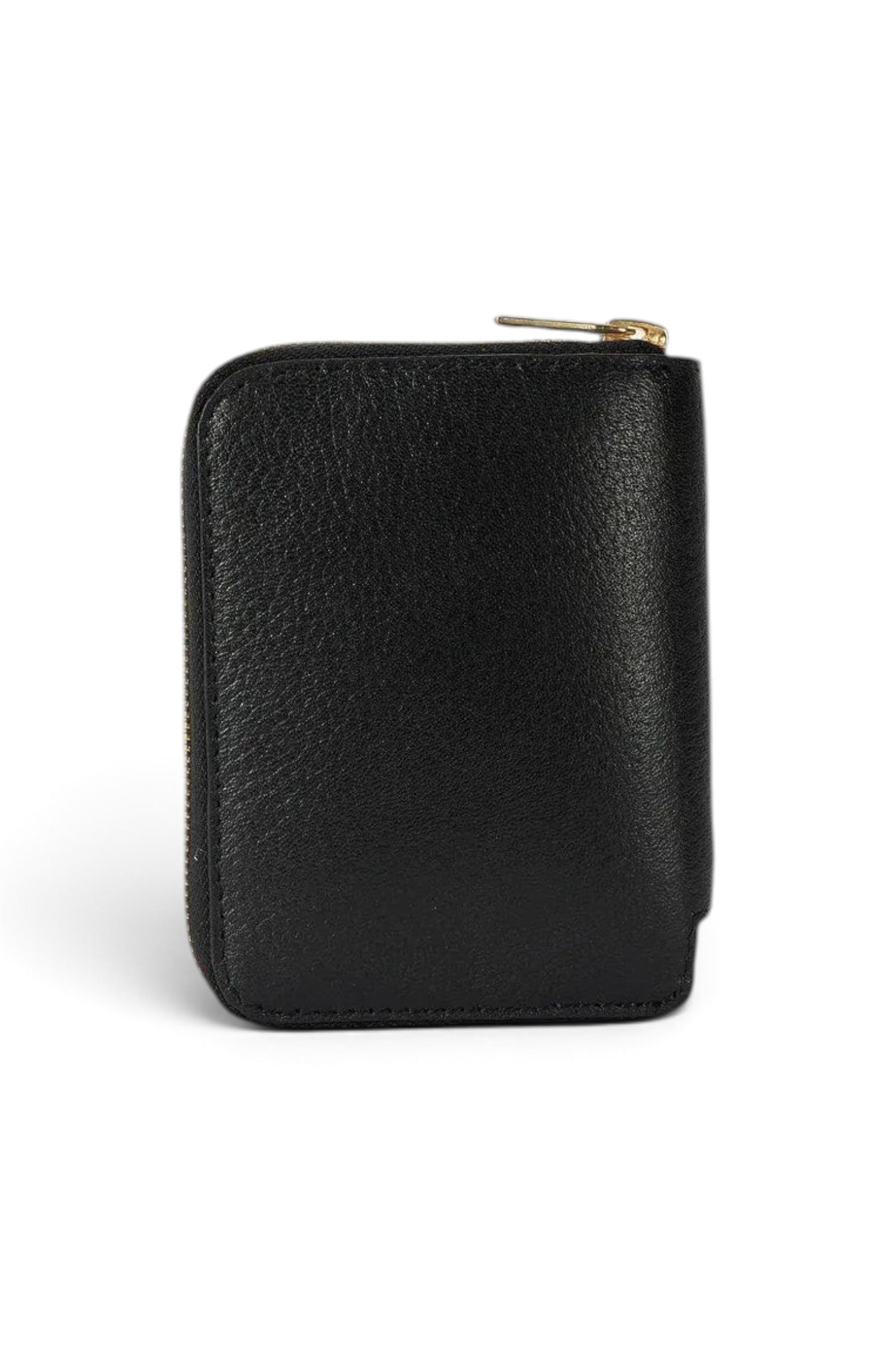 ELSHAM BOUTIQUE black grained calf leather mini wallet with brass zip closure and gold hardware