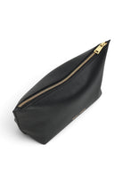 ELSHAM BOUTIQUE black calf nappa leather medium pouch with brass zip closure and gold foil logo embossment