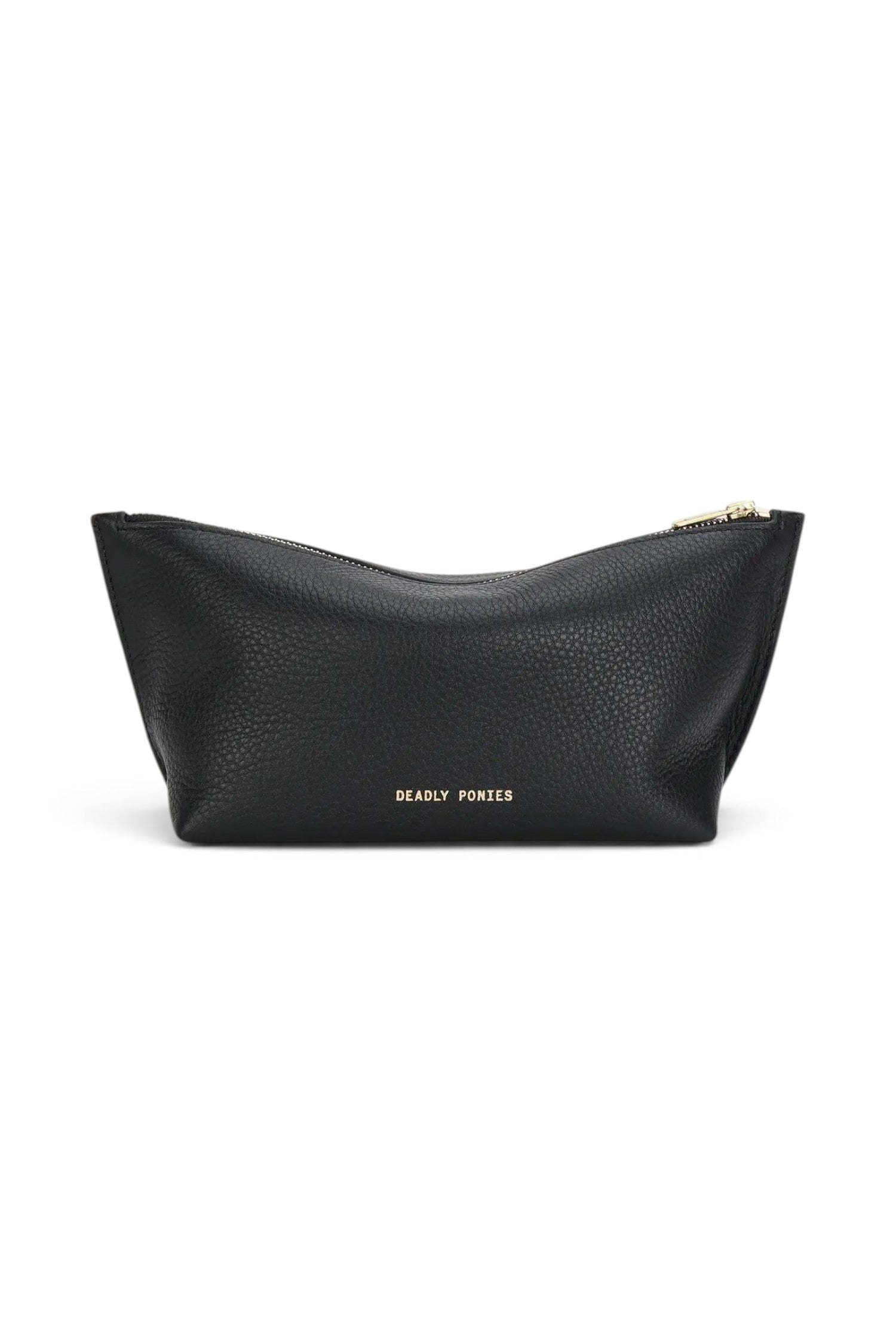 ELSHAM BOUTIQUE black calf nappa leather medium poucher with gold foil logo and brass zip hardware