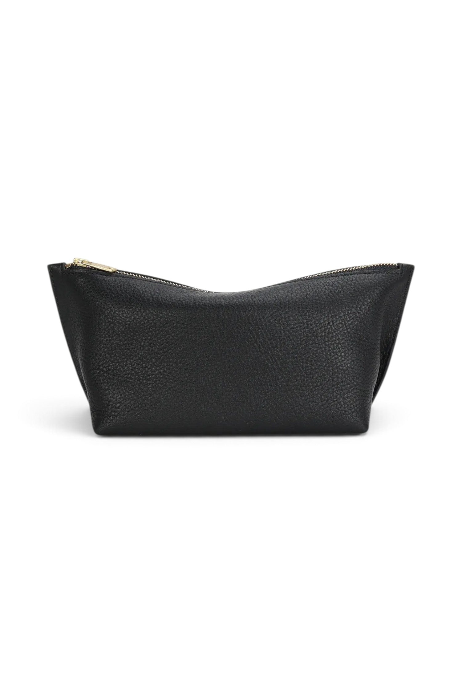 ELSHAM BOUTIQUE black calf nappa leather medium poucher with brass zip hardware and gold foil logo detail
