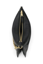 ELSHAM BOUTIQUE black calf nappa leather Siamese bag featuring a gold brass zip closure and detachable chain handle