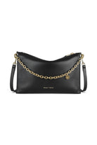 ELSHAM BOUTIQUE black calf nappa leather Siamese bag with gold brass chain handle and adjustable shoulder strap