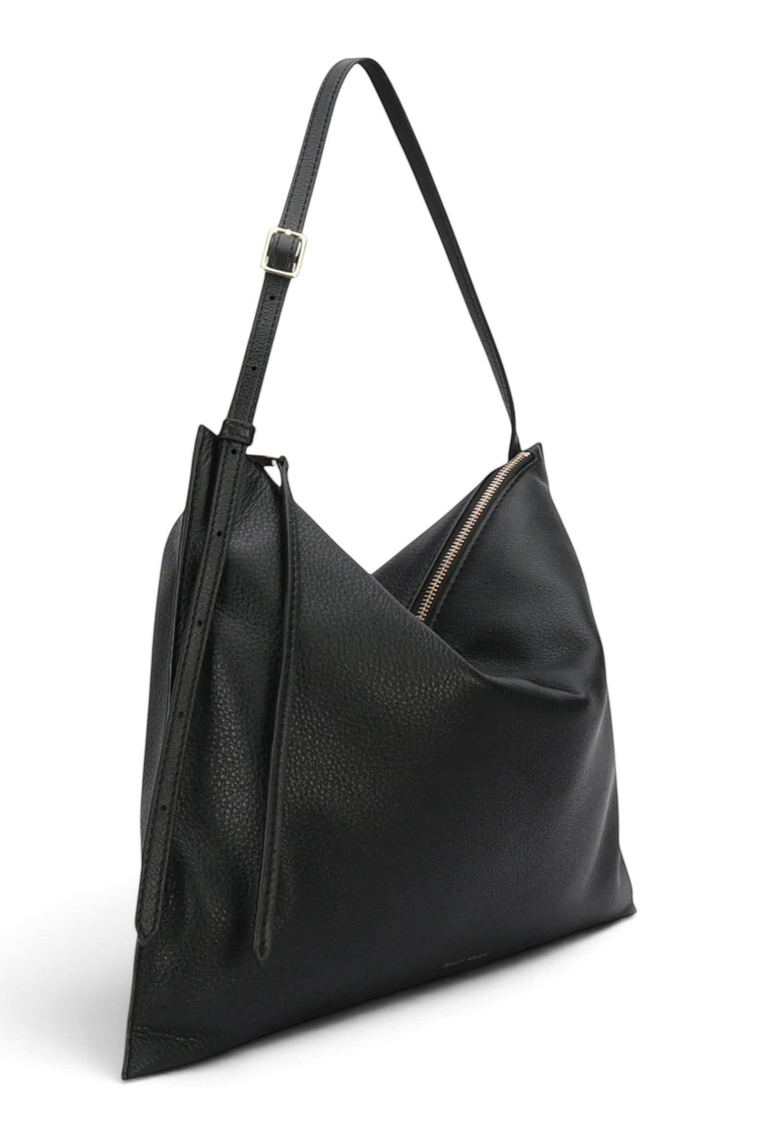 ELSHAM BOUTIQUE Chopalopagus black calf nappa leather slouchy shoulder bag with adjustable strap and brass hardware