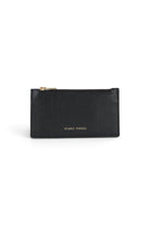 ELSHAM BOUTIQUE black grained calf leather zip card holder with brass hardware and gold foil logo embossment