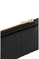 ELSHAM BOUTIQUE black grained calf leather zip card holder with polished brass hardware and card slots