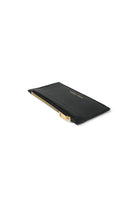 ELSHAM BOUTIQUE black grained calf leather zip card holder with brass hardware and gold foil logo detail