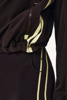 ELSHAM BOUTIQUE Echo quarter zip jacket in black bean with contrast yellow binding and adjustable waist drawcord