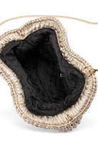ELSHAM BOUTIQUE Taylor gold metallic crochet clutch bag with open interior and detachable shoulder chain