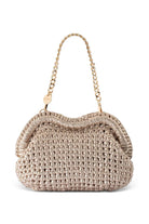 ELSHAM BOUTIQUE Taylor gold metallic crochet clutch with a short chain handle and elegant frame closure