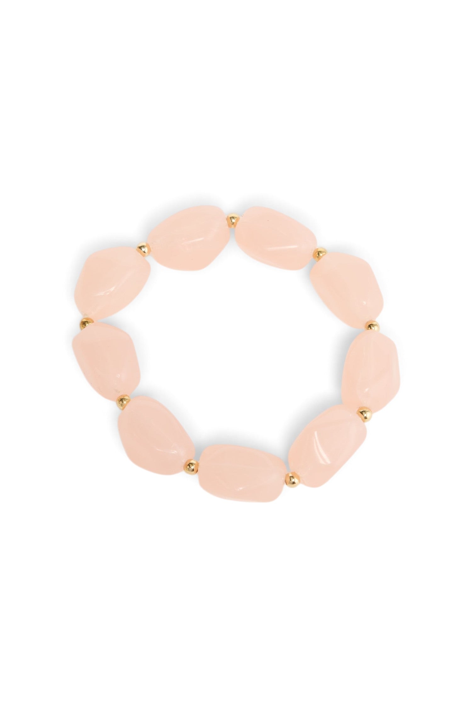 ELSHAM BOUTIQUE Havana stretch bracelet featuring blush pink resin beads and gold-tone metal accents.