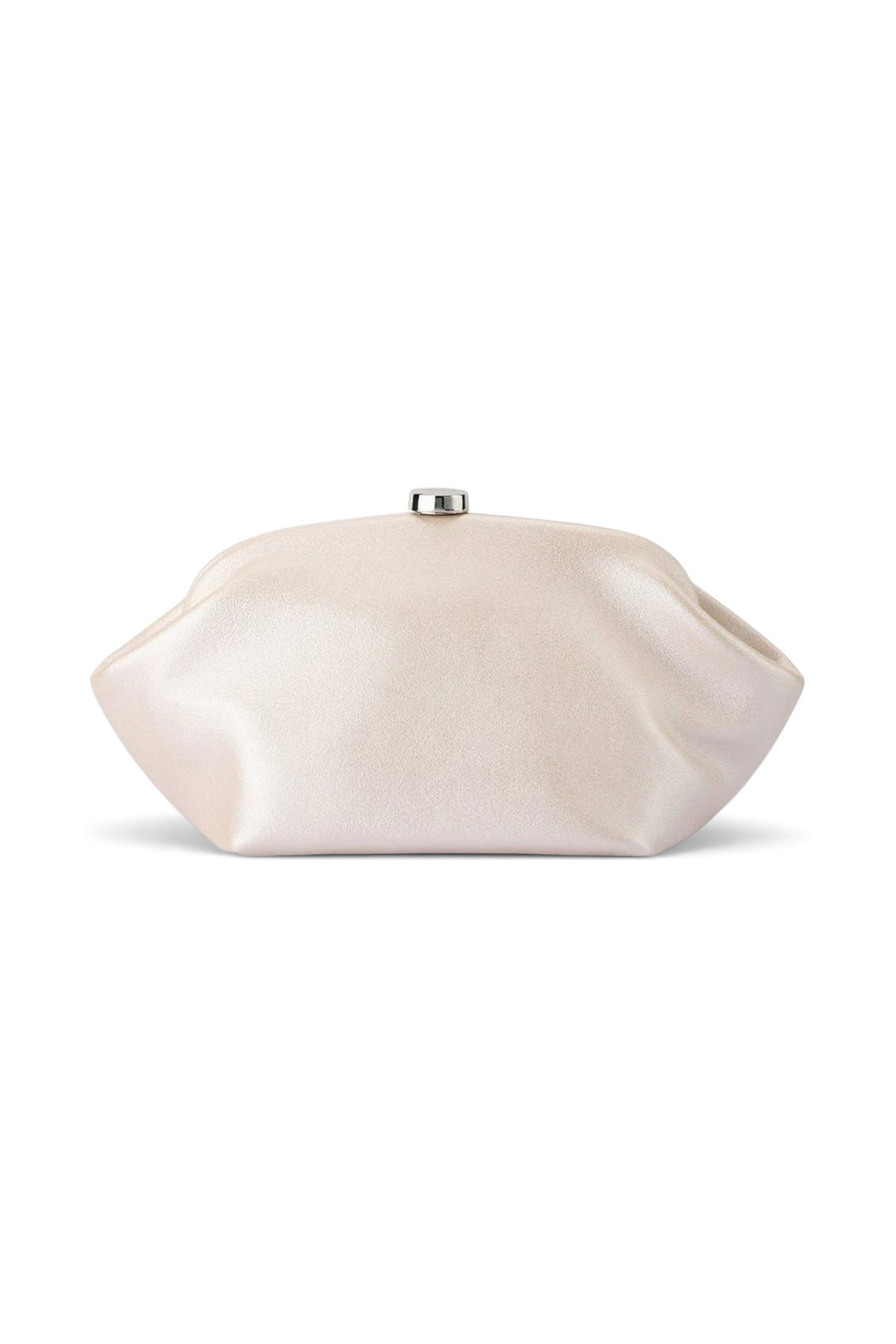 ELSHAM BOUTIQUE Marina pearl clutch in a soft shimmer finish with silver hardware, perfect for bridal occasions.