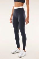 ELSHAM BOUTIQUE marine blue and black high-rise full length leggings in soft compressive fabric for training