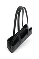 ELSHAM BOUTIQUE Mini Vault Tote in black ironed calf nappa leather with dual top handles and brass hardware details.