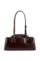 ELSHAM BOUTIQUE Mini Vault Tote in dark cherry glossy calf leather with dual fixed handles and metal frame closure.