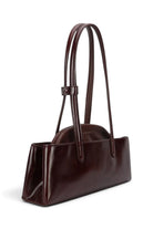 ELSHAM BOUTIQUE Mini Vault Tote in dark cherry glossy calf leather with dual top handles and magnetic frame closure.