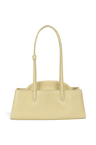 ELSHAM BOUTIQUE Mini Vault Tote in lemonade yellow ironed calf nappa leather with dual top handles and metal frame.