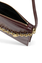 ELSHAM BOUTIQUE Minimese crossbody bag in dark cherry glossy calf nappa leather with gold brass chain and zip closure