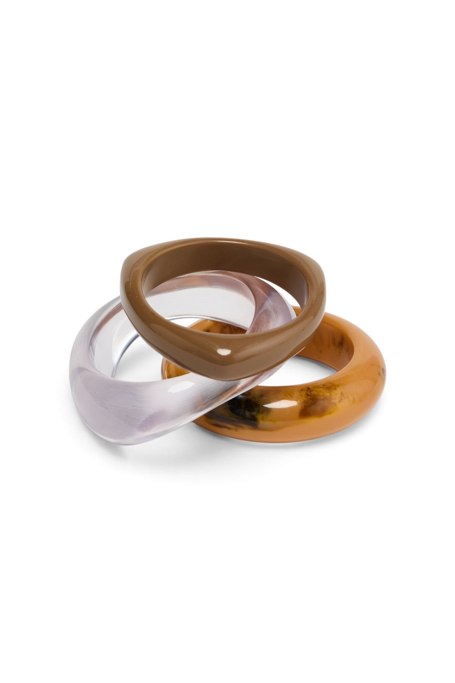 ELSHAM BOUTIQUE Nigela bangle set featuring three stacked resin bracelets in bold and neutral tones.